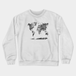 World Map Watercolor Black Crewneck Sweatshirt